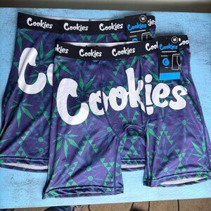 NWT 2x Cookies Mens Boxer Briefs Purple & Green Leaf Print Fabric Sz M